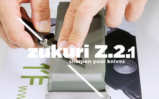 zukuri Z.2.1 Schärfsystem für Messer ermöglicht das Schärfen konvexer Messerklingen; zukuri Z.2.1 Sharpening system for knives enables the sharpening of convex knife blades.